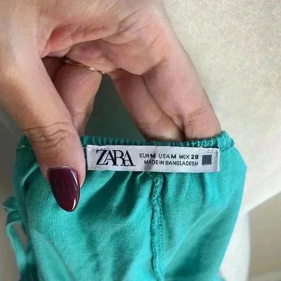 Zara Green Cotton Midi Dress Size Medium - Picture 8 of 8